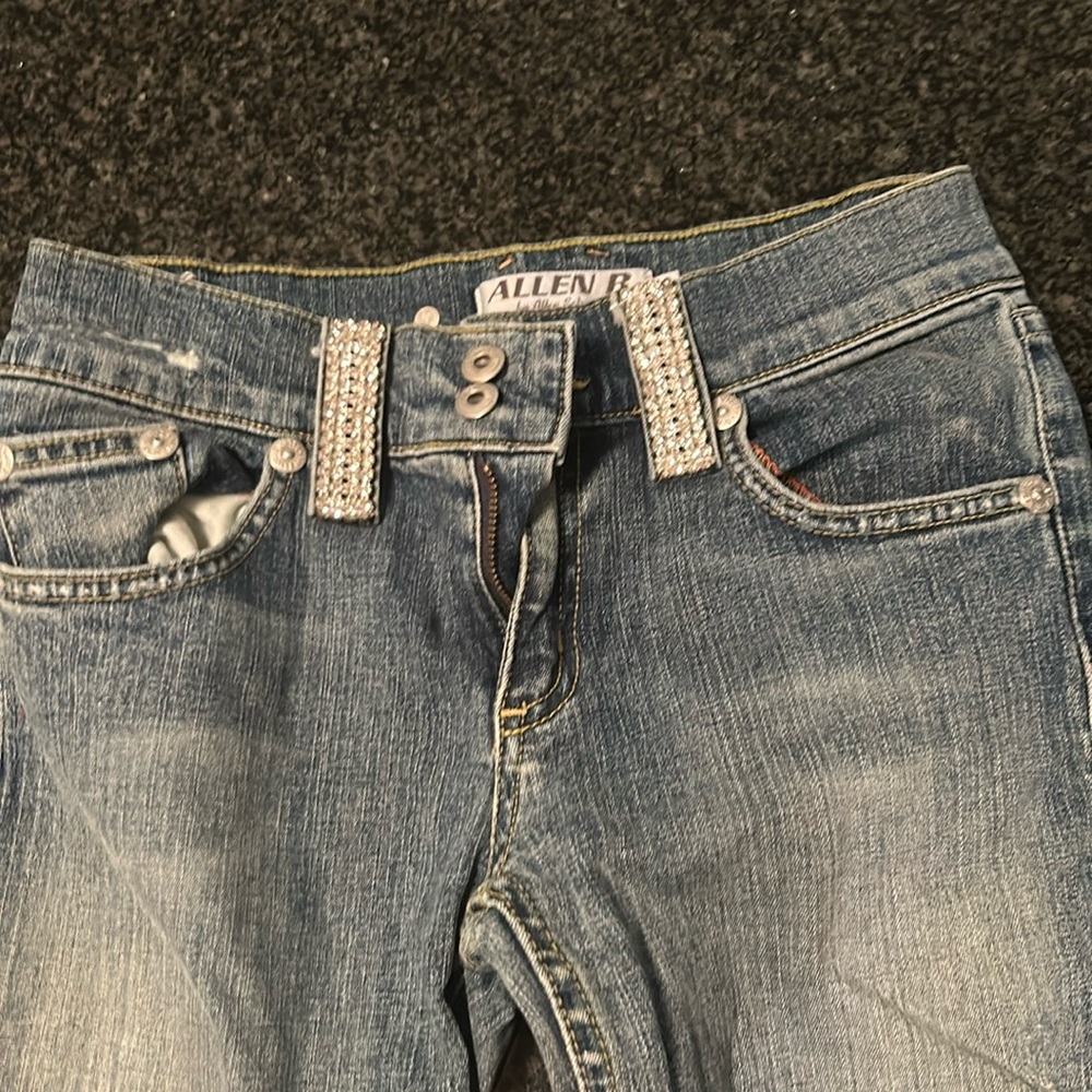 ALLEN B. JEANS WITH WITH RHINESTONES ON BELT HOLDERS AND BACK POCKETS SIZE 27